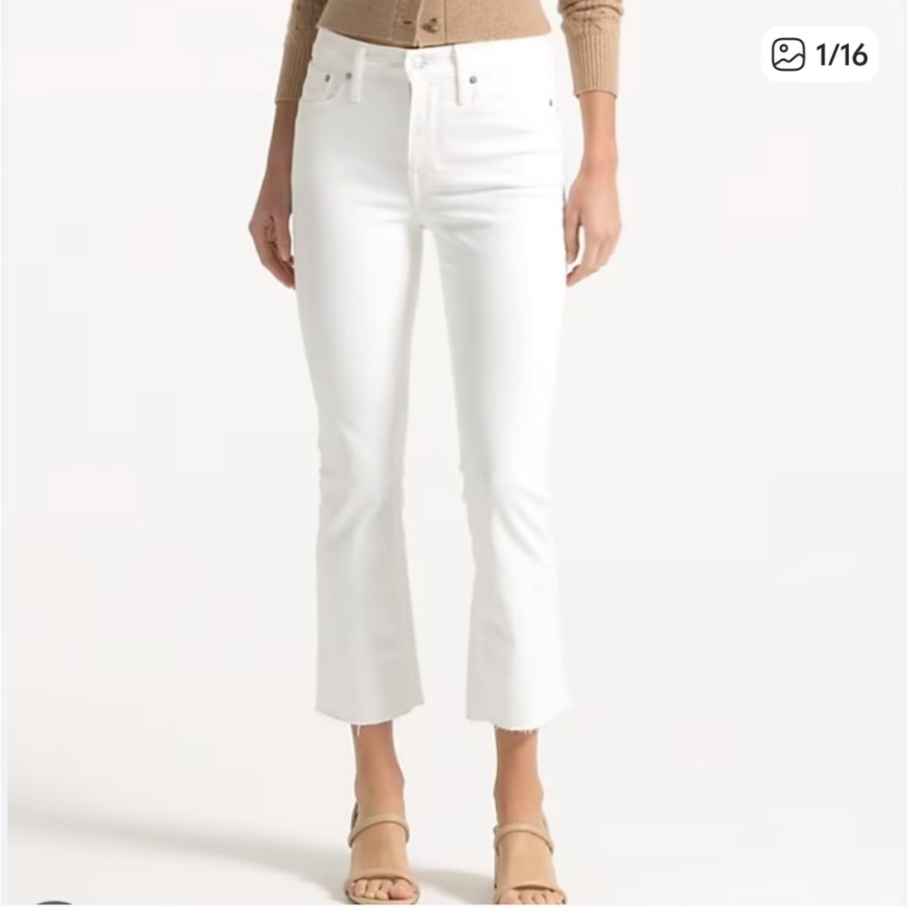 J. Crew 9" demi boot crop jean white wash raw hem